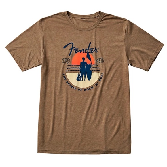 FENDER Brown Sunset Spirit of Rock n Roll Surfboard T-Shirt large Unisex
NWT - Picture 1 of 6